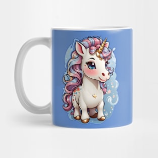 Cute Unicorn with Rainbow Mane and Golden Horn Mug